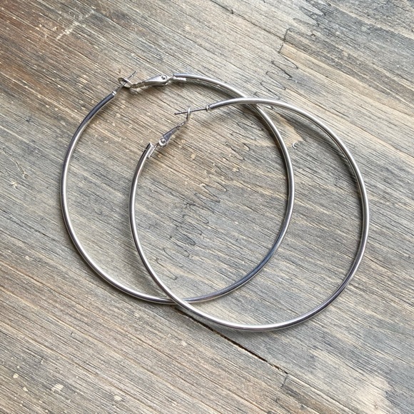 Alquimia Jewelry - Silver statement skinny tubular hoops/extra long/large/big bohemian hoops